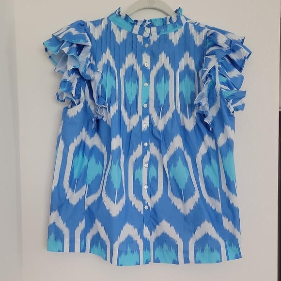 Tuckernuck Blue and White Patterned Blouse - Picture 3 of 5